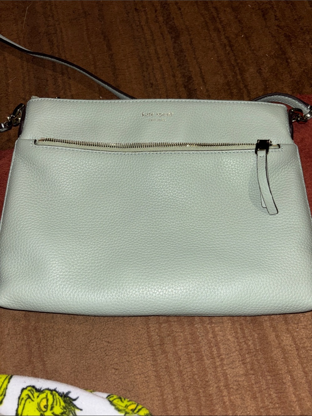kate spade pebble leather crossbody in pale green with gold hardware